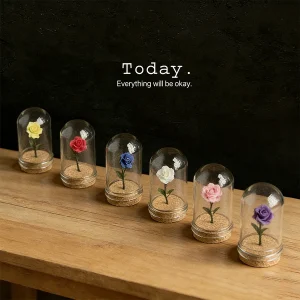 1/5 PCS Rose Under Glass Cloche – 1:12 Miniature for Dollhouse, Fairy Garden Paths & Micro Landscapes, Mini Simulation Models