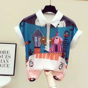 2024 Elegant Fashion Harajuku Slim Fit Women's Clothing Loose Casual All Match Tops Women Patchwork Button Short Sleeve Blusa