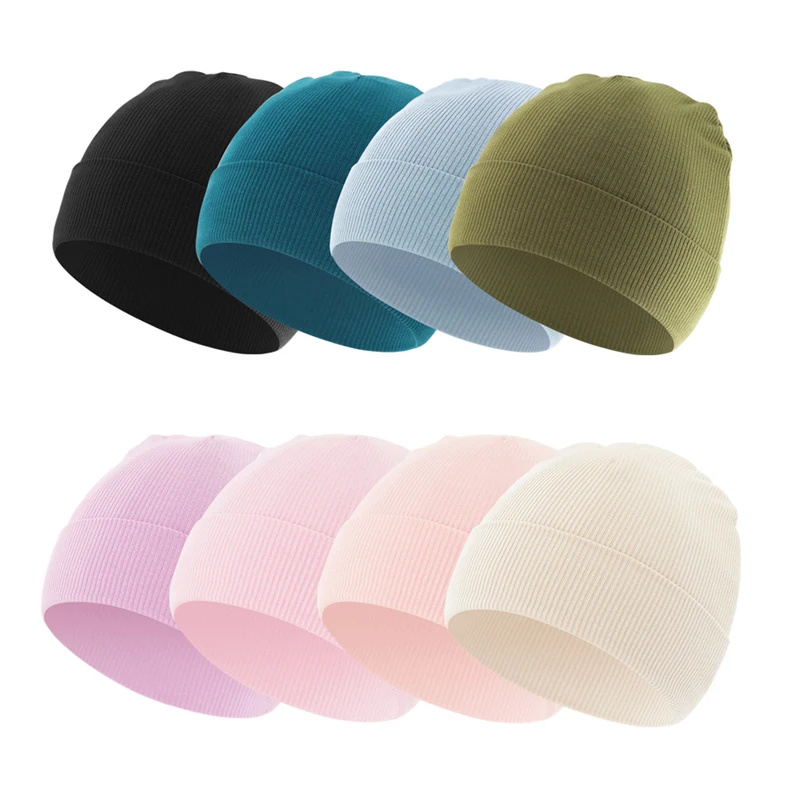 4Pcs Newborn Beanie Baby Hat for Girls Boys Cotton Knitted Infant Bonnet Toddler Cap Kids Accessories Newborn Gift 0-12M