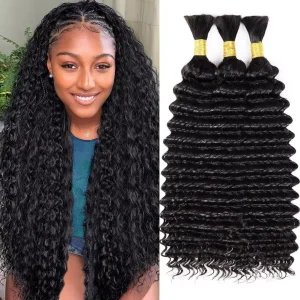 6 Bundles Human Braiding Hair Deep Wave Bulk for Boho Braids Brazilian 99J 350 #4 Curly Virgin Braided Raw Human Hair 3 Deals