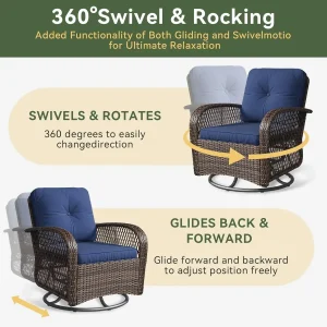 [Free Shipping, Hot Deal!]3 Pieces Patio Furniture Set, Patio Swivel Rocker Chairs Set of 2, Wicker Outdoor Bistro Set with Rock