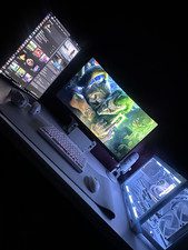 Full gaming setup for sale, also with two monitors, keyboard, mouse, and mic.