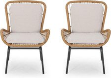Great Deal Furniture Alice Outdoor Wicker Club Chair with Cushions (Set of 2), L