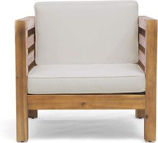 Great Deal Furniture Louise Outdoor Acacia Wood Club Chair with Cushion, Teak Fi