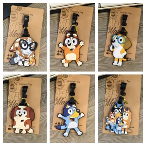 Hot Sale Bluey Bingo PVC Luggage Tags Cute Bingo Muffin Puppy Travel Baggage Pendant Suitcase Decor Accessories