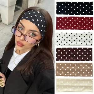 Hot Sale! Polka Dot Yoga Elastic Headband Fashionable Travel Vacation Makeup Headband Sports Fitness Sweat-absorbent Hairband