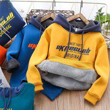 Hot Sell Sweatshirt Children's Wool Lined Hoodie Padded Top Bottom Shirt New US