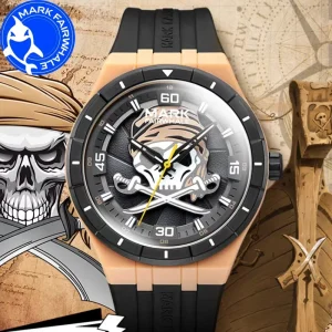 MARK FAIRWHALE Watches for Men 5040 Resin Case Trend Rotating Pirate Dial Silicone Strap Waterproof Quartz Wristwatches Gift Box