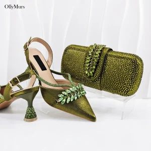 New Arrival Fashion Rhinestone Ladies Shoes And Bag Set Hot Sale African High Heels Shoes With Matching Bag Set For Party