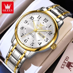 OLEVS Casual fashion men's watches Arabic numeral scale waterproof dual calendar quartz watch for man Original brand wristwatch