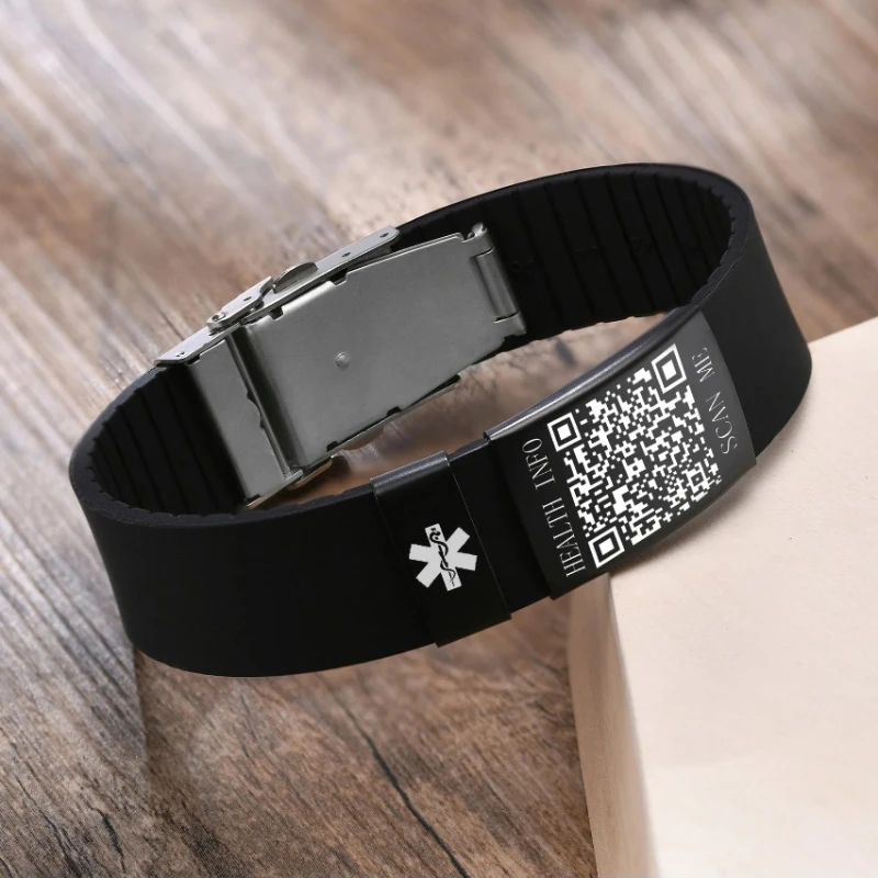 QR Code NFC Medical Alert ID Bracelets Emergency Medical Adjustable Bracelet Waterproof Wrist Stra Free Customized Carving
