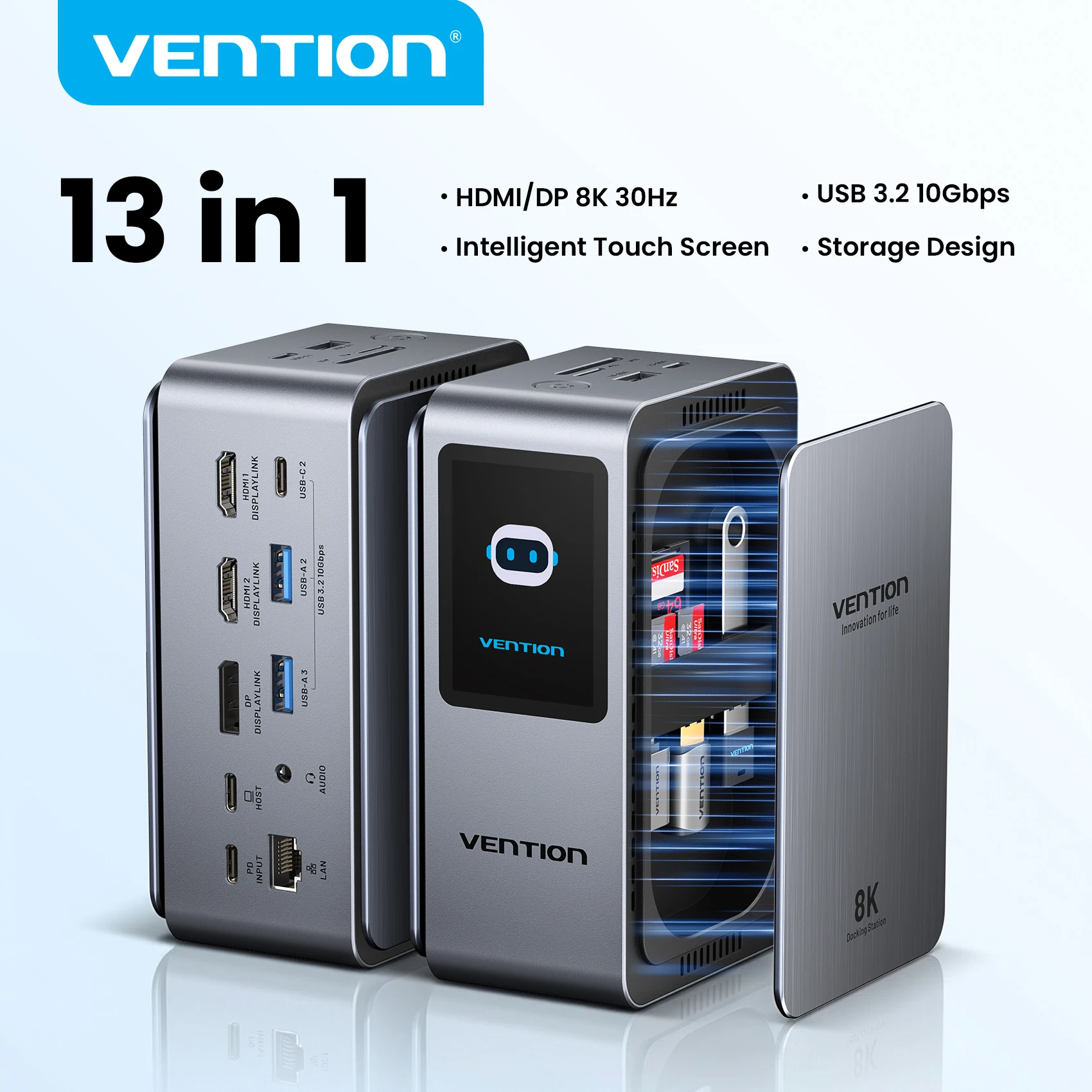 Vention 13 in 1 USB C 8K@30Hz MST Docking Station Smart Screen USB 3.2 10Gbps Adapter Hub for Windows MacBook Pro HP Dell Laptop