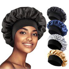 Women’s Satin Sleep Bonnet Night Cap Wide Brim Head Wrap Hair Care Hat
