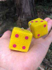 Yellow & Hot Pink Fuzzy Dice! New Product Car or Truck Hand Made in USA Candy