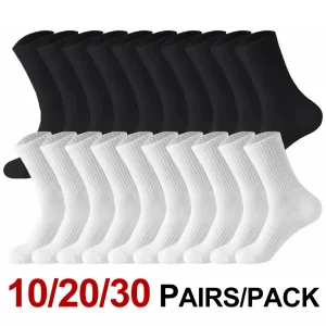 10/20/30 Pairs Neutral Solid Color Round Neck Socks Spring Summer Sweat Absorbing Breathable Comfortable All-season Sports Socks