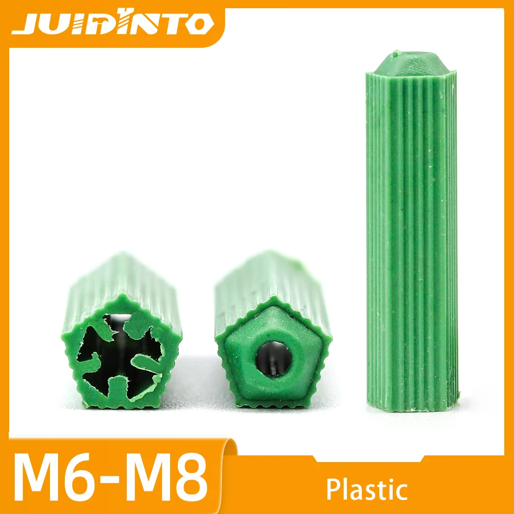 20/50pcs Expansion Plastic Anchors Rubber Drywall Plug M6 M8 Green Nylon Ribbed Anchor for Self-tapping Screws
