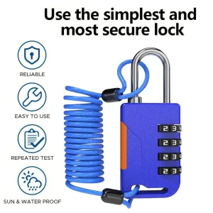 4 Digit Combination Padlock with Retractable Cable Anti-Theft Customs Password Lock for Suitcase Luggage Cabinet Backpack Lock