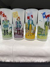 4 Vintage Texas Under Flags Glass Frosted Tumblers C.E. Knox Oil Co. Mid Century