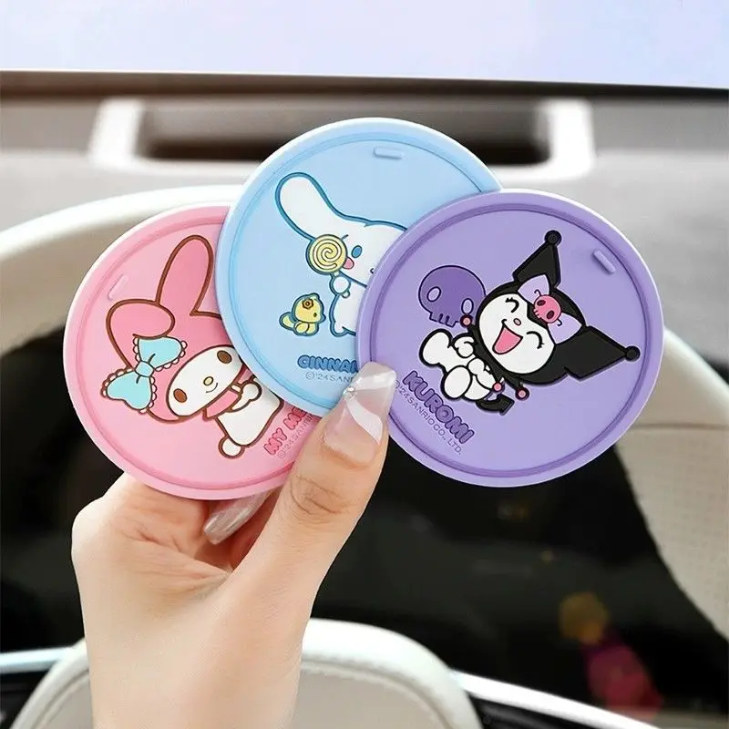 Anime Sanrio Kuromi Car Cup Holder Mat Non Slip Storage Tray Cute Cartoon Cinnamon Dog Auto Accessory Viral Car Decor Vehicle