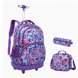 Children School Travel Trolley Backpack Set Waterproof School Wheeled bags 18 inch Kids Travel Rolling Backpack Girls 3 pcs set