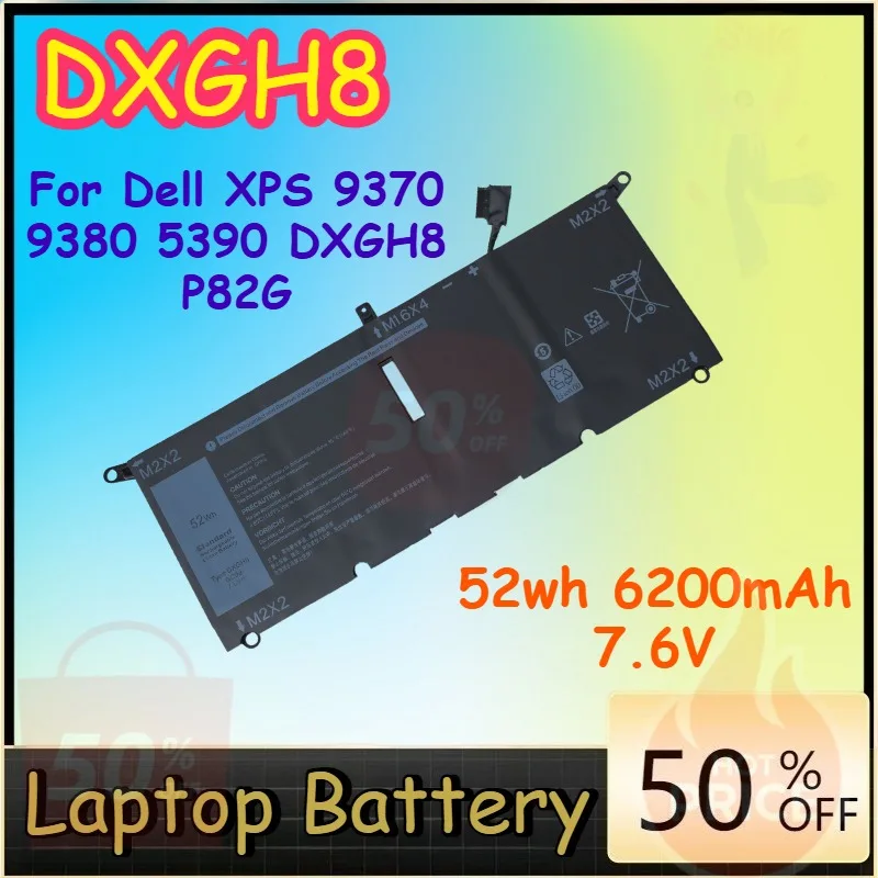 DXGH8 52wh 6200mAh 7.6V Battery for Dell XPS 9370 9380 5390 DXGH8 P82G Laptop Battery Hot Sale