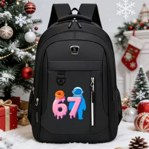 Fashionable Travel and Leisure Backpack with Digital 67 Print | Unisex, Multi Compartment Design, Lightweight, Anti-theft