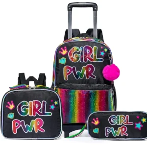 Girls School Wheeled Backpack Set 3 in 1 Kids Trolley backpack Bag Rolling Backpack for Girls Kids Luggage Bag Travel Suitcase