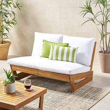 Great Deal Furniture Kaitlyn Outdoor Acacia Wood Loveseat with Cushions, Teak an