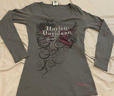 Harley-Davidson Women's Gray Long Sleeve V-Neck Top !Accepting Offers/Bundles!