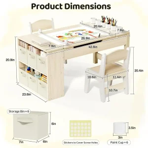[High-Quality, Hot Deal!]3 in 1 Kids Art Table and Chair Set, Toddler Wooden Activity/Craft Table with 2 Chairs and Art Easel, S