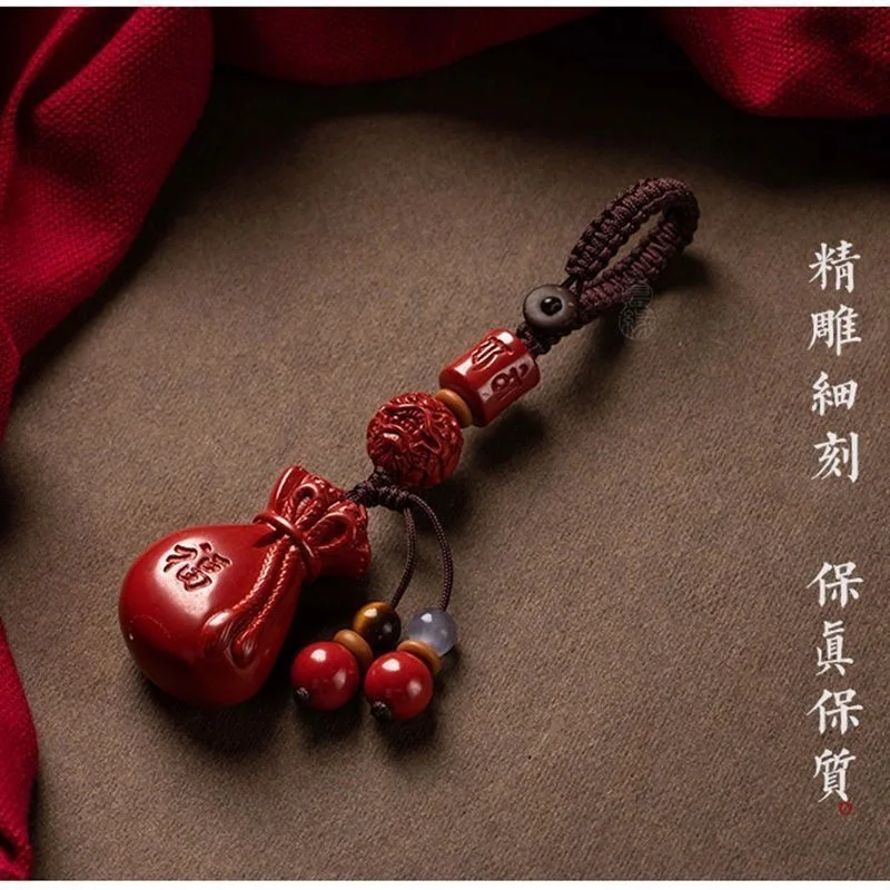 Luxury Red Cinnabar Lucky Bag Key Buckle Pendant Necklace Natural Genuine Women's Jewelry Accessories Energy Gift Best Seller