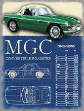 MG MGC Convertible Roadster (dimensions) steel sign 400mm x 300mm BIG PRICE CUT