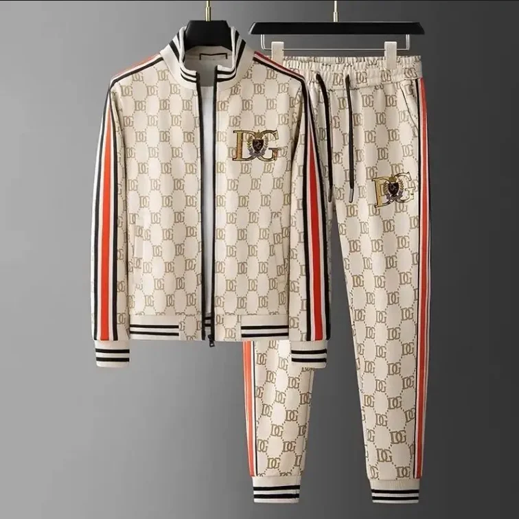 New stand up collar zipper set men's casual sports pants handsome long sleeved fashionable two-piece set