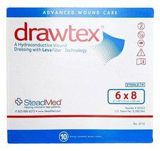 SALE Drawtex Hydroconductive Wound Dressing w/Levafiber, 6"x8" Single EXP 6/2026