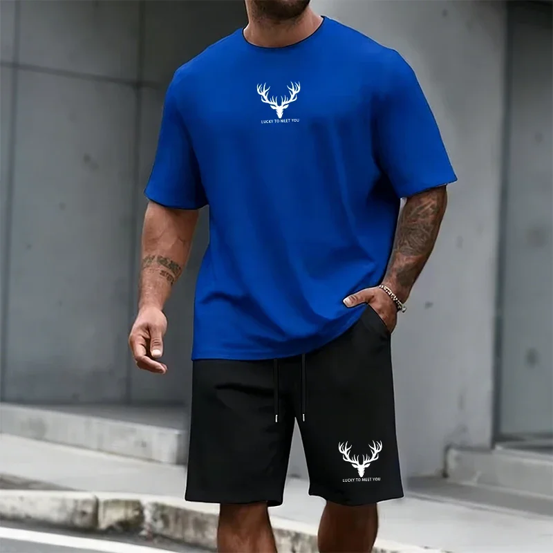 Summer Hot Sale Men's Set High Quality Cotton T-shirt and Sports Shorts Urban Casual Fashion Short Sleeve Outfit Male Tees Suit