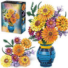 Sunflower Bouquet Building Blocks w/ Vase Set, 1065 PCS Botanical Collection, Bi