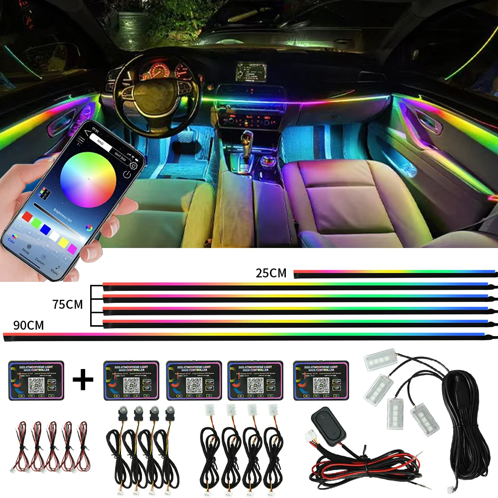 Symphony Car Ambient Lights Kit 18 in 1 LED Interior RGB APP Control Acrylic Guide Strip Light Auto Atmosphere Lamp