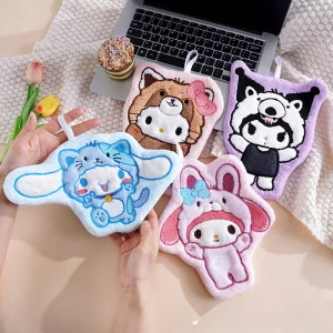 1/4 Pcs Soft Thick Sanrio Kuromi Hand Towel Super Absorbent Coral Velvet Hanging Towel for Kitchen Bathroom Cute Home Decor
