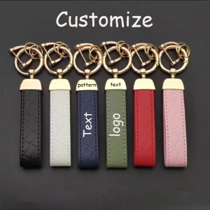 1/6/18PCS Leather KeyChain Customized Name Text Logo Keychain Wholesale Engraved Souvenir Car PU Leather Keyring For Men Women