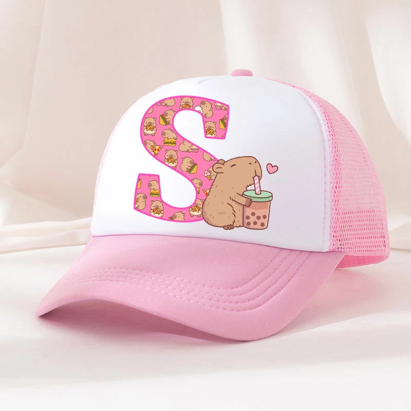 Capibara Baseball Cap Girls Women Anime Capybara Letter A-Z Sun Hat Kids Adult Summer Breathable Mesh Sunbonnet Outdoor Headgear