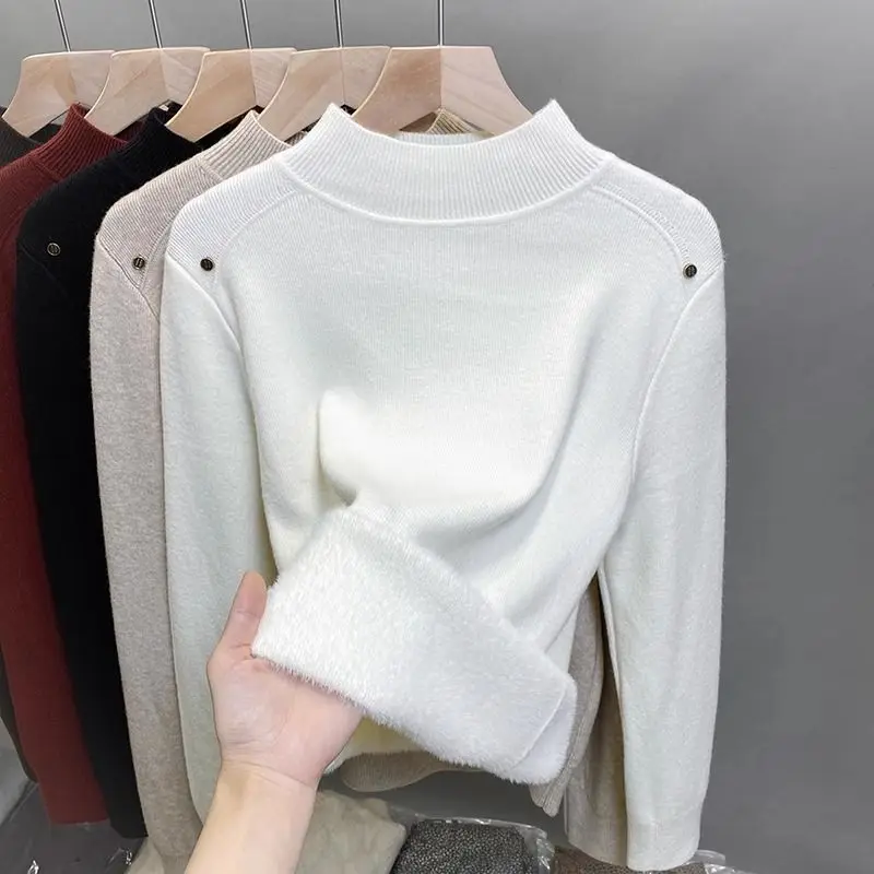 High-End Women's Knitted Sweater Half High Collar Pullover Inner Wear T-Shirt Set Dongguan Daliang Wool Weaving Direct Sale
