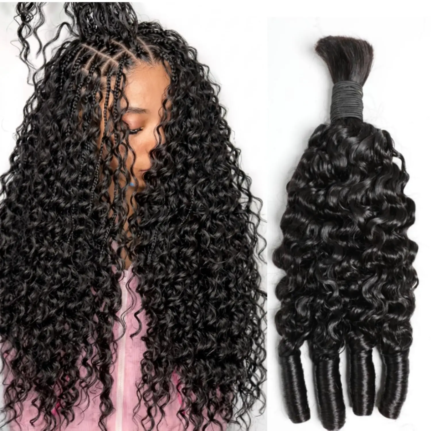 Human Braiding Hair For Boho Braids Burmese Curly Bundles Human Hair For Bohemian Knotless Braids For Black Women Natural Black