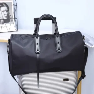 【New Arrival】Black Nylon Duffle Bag, Large Capacity Travel Weekender with Detachable Shoulder Strap & Trolley Sleeve, Lightweight Gym & Overnight Carryall