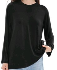 NEW PUMIEY Long Sleeve Crew Neck Oversized Tshirt Black Sz Med Loose Fit