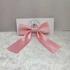 Sale Handmade Beautiful Pink w/ Polka dots,w/Pink Tails Girls/Women, Hair Clips