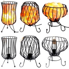 Table Lamp Set Stone Himalayan Salt Black Iron LED Switch 220V