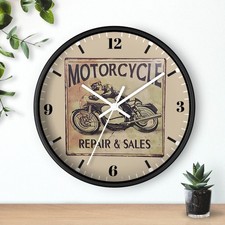 Vintage Motorcycle Repair & Sales Wall Clock | Retro Biker Decor