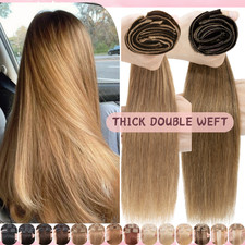 120g++ THICK Double Weft Clip In 100% Real Human Hair Extensions Full Head Black