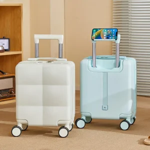14-Inch Carry-on Suitcase With Phone Holder Small Portable Suitcase For Short Trips With Swivel Wheels Lightweight