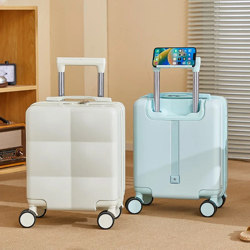 14-Inch Carry-on Suitcase With Phone Holder Small Portable Suitcase For Short Trips With Swivel Wheels Lightweight